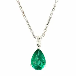Collier pendentif émeraude 1, 32 diamants or blanc 18 carats