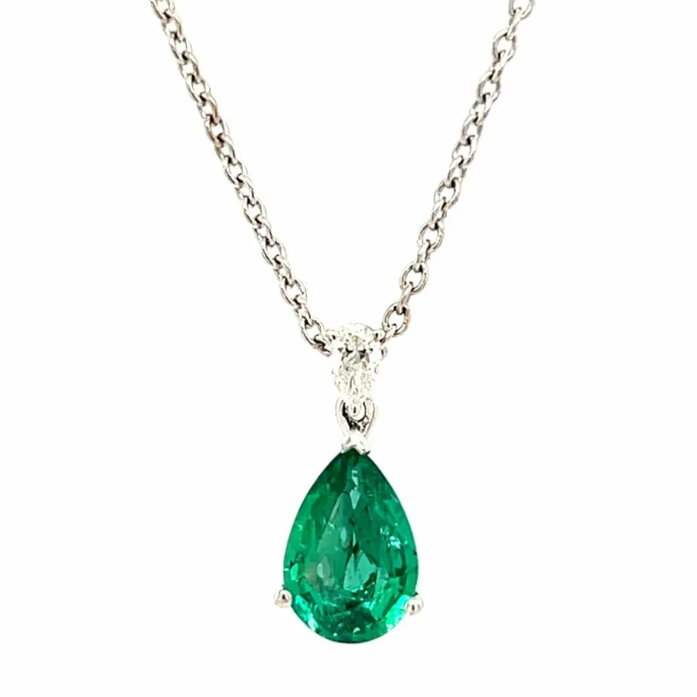Collier pendentif émeraude 1, 32 diamants or blanc 18 carats