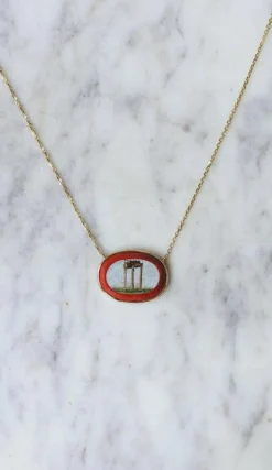 Collier pendentif micro mosaïque temple antique or jaune