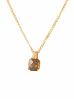 COLLIER PENDENTIF OR & QUARTZ FUME