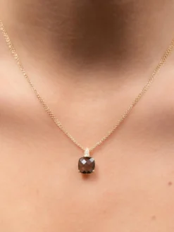 COLLIER PENDENTIF OR & QUARTZ FUME