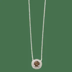 Collier pendentif or blanc tourmaline polychrome diamants en halo
