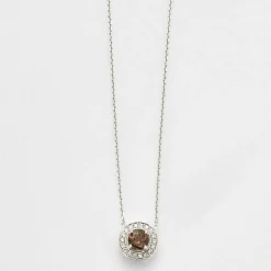 Collier pendentif or blanc tourmaline polychrome diamants en halo