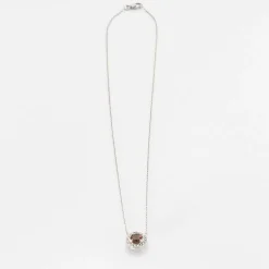 Collier pendentif or blanc tourmaline polychrome diamants en halo