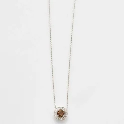 Collier pendentif or blanc tourmaline polychrome diamants en halo