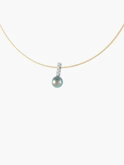COLLIER PENDENTIF OR, DIAMANTS ET PERLE