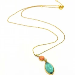 Collier pendentif or, tourmaline et corail