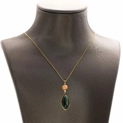 Collier pendentif or, tourmaline et corail