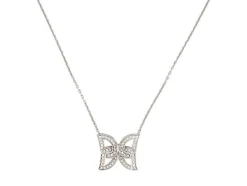 collier pendentif papillon 58 diamants 0.35ct or blanc 18k 6gr