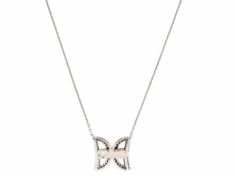 collier pendentif papillon 58 diamants 0.35ct or blanc 18k 6gr