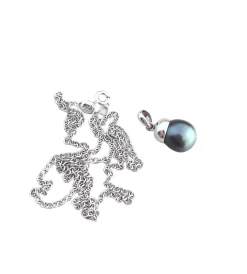 Collier Pendentif Perle de Tahiti grise Or Blanc
