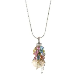 Collier pendentif perle pierres de couleur et diamants