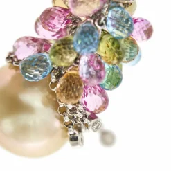 Collier pendentif perle pierres de couleur et diamants