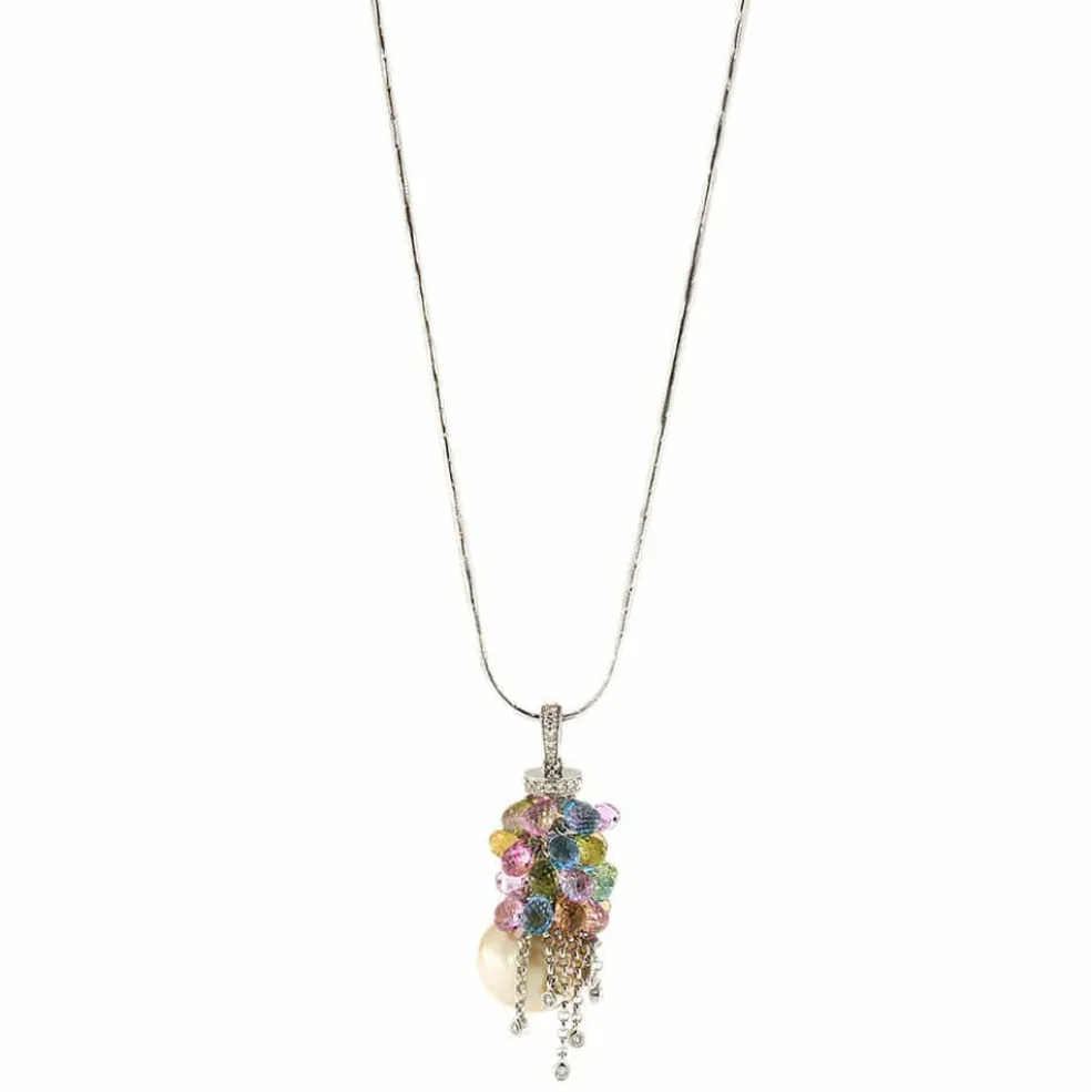 Collier pendentif perle pierres de couleur et diamants