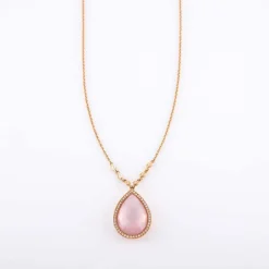 Collier Pendentif quartz rose, diamants