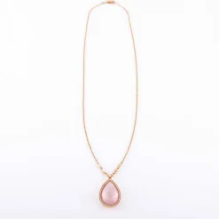Collier Pendentif quartz rose, diamants
