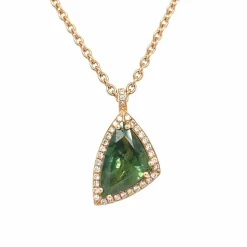 Collier pendentif Saphir vert 2, 27 Carats et Diamants