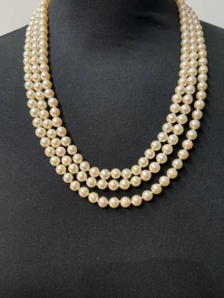 Collier Perles de culture- 3 rangs - Fermoir Or blanc