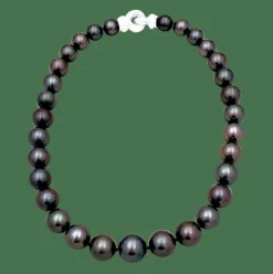 Collier perles de Tahiti, or blanc, diamants.