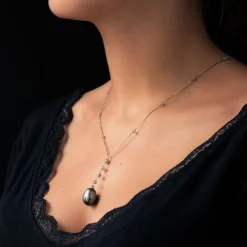 Collier perles de Tahiti et perles de diamant