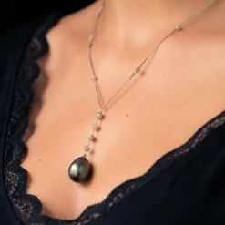Collier perles de Tahiti et perles de diamant