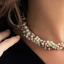 Collier Perles, Emeraudes, Saphirs, Rubis et Spinelles