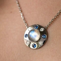 Collier pierre de lune saphirs diamants