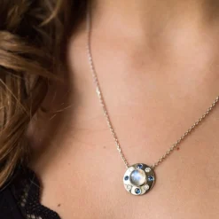 Collier pierre de lune saphirs diamants