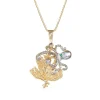 Collier Pieuvre Vintage Or Jaune Diamant Yeux Émeraudes