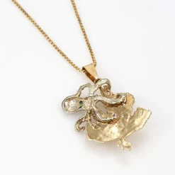 Collier Pieuvre Vintage Or Jaune Diamant Yeux Émeraudes