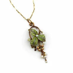 Collier Plique-à-Jour en or, diamants et perles