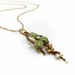 Collier Plique-à-Jour en or, diamants et perles