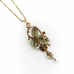 Collier Plique-à-Jour en or, diamants et perles
