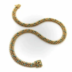 Collier portugais en or 19,2 carats et turquoise de style néo-étrusque