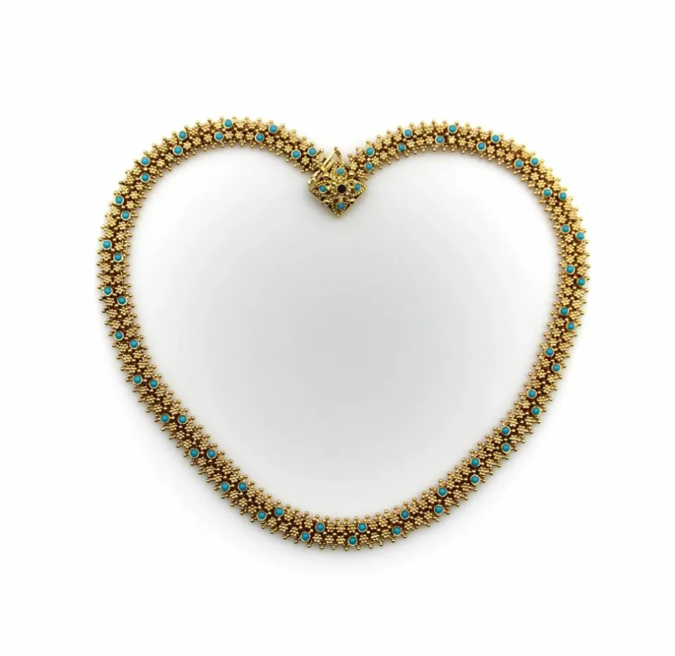 Collier portugais en or 19,2 carats et turquoise de style néo-étrusque