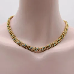 Collier portugais en or 19,2 carats et turquoise de style néo-étrusque
