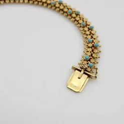 Collier portugais en or 19,2 carats et turquoise de style néo-étrusque