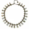 Collier préhnites saphirs oranges et grenats verts