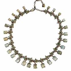 Collier préhnites saphirs oranges et grenats verts