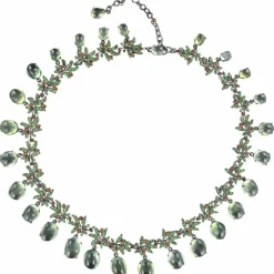 Collier préhnites saphirs oranges et grenats verts