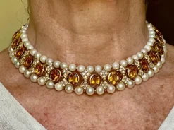 Collier Ras-de-Cou Vintage diamants, citrines et perles