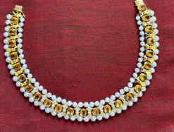 Collier Ras-de-Cou Vintage diamants, citrines et perles