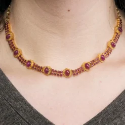 Collier Rivière Rouge or jaune, rubis