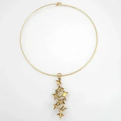 Collier rétro or jaune diamant Etoiles en cascade