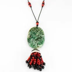 Collier Sautoir Or blanc Jade Corail Onyx