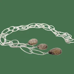 Collier sautoir or blanc et quartz fumé