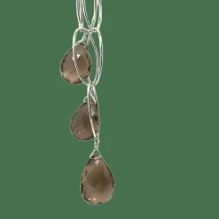 Collier sautoir or blanc et quartz fumé