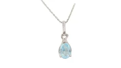 Collier solitaire or blanc et topaze bleue