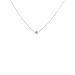 Collier Solitaire Or Blanc 18k & Diamant