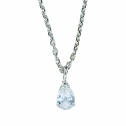Collier solitaire or blanc et diamant poire 0.60 ct